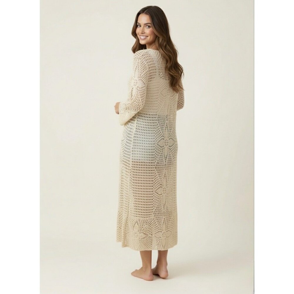 Vintage 90s Crochet Tie Front Duster Cardigan| Boho Coastal Cowgirl Cottagecore - Picture 10 of 16